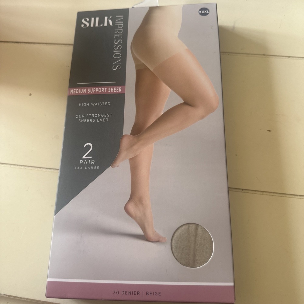 Silk Impressions Medium Support Sheer High Waist 30 Denier Beige 2 Pair